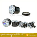 Noir en acier inoxydable plaqué broche de réglage Zircon cubique oreille jauges Plug bijoux